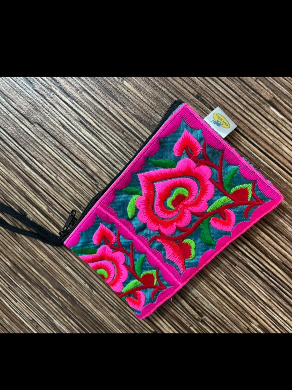 Embroidered Hmong Coin Purse Wristlet 4 in X 6 in
